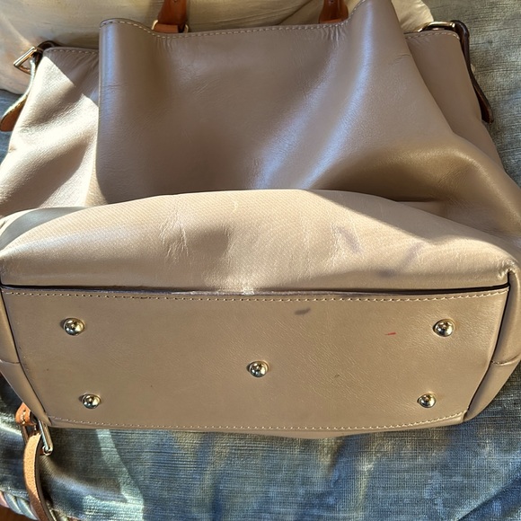 Dooney & Bourke Taupe Leather Crossbody Bag with Cognac Handles, Brass Hardware - Picture 10 of 11